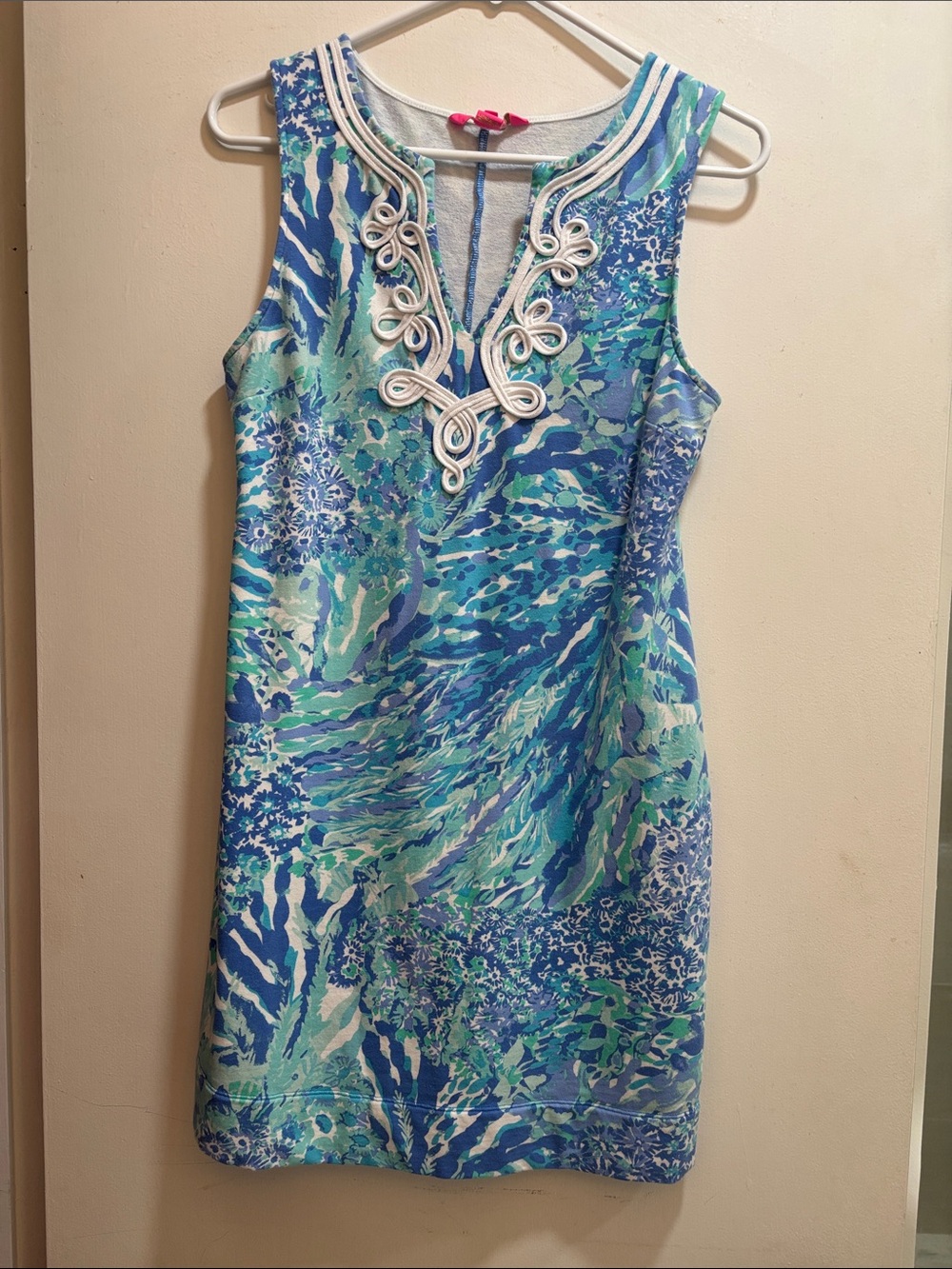 Lilly Pulitzer Blue Green Printed Midi Dress with White Trim